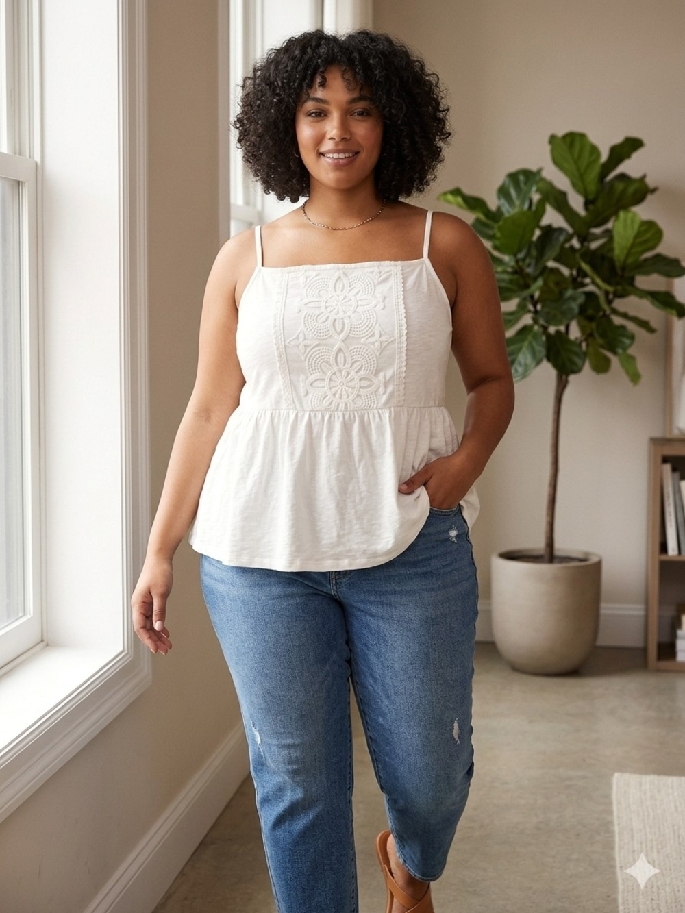 Torrid sleeveless Ivory Embroidered Peplum Top Sz 4